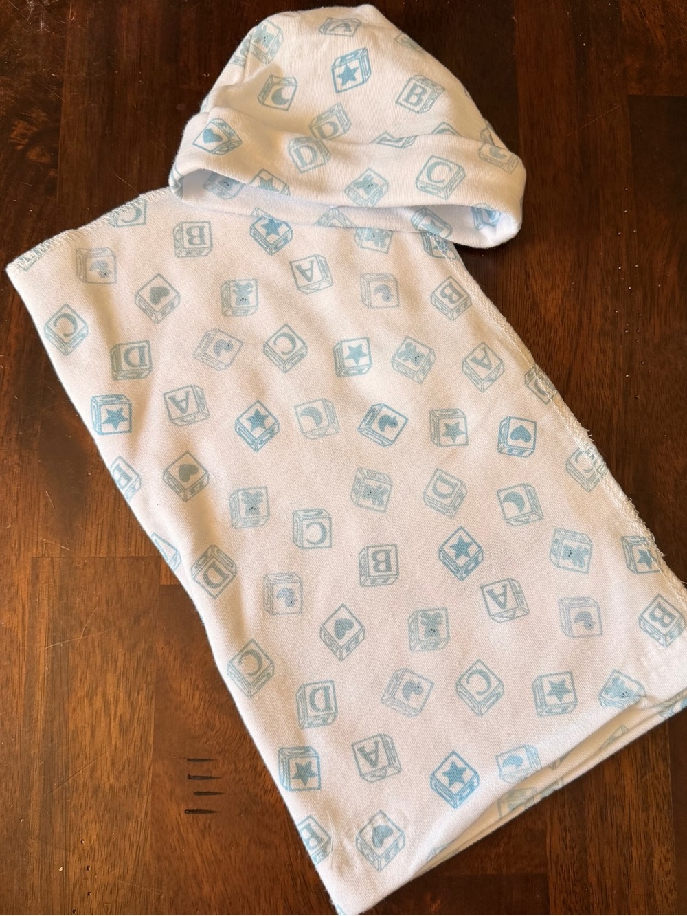 Baby Swaddle with Hat Blue Block Print